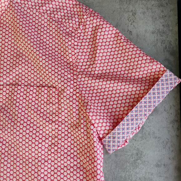 Johnston & Murphy Orange Seashell Print Short Sleeve Button Down Shirt Small - Picture 8 of 11